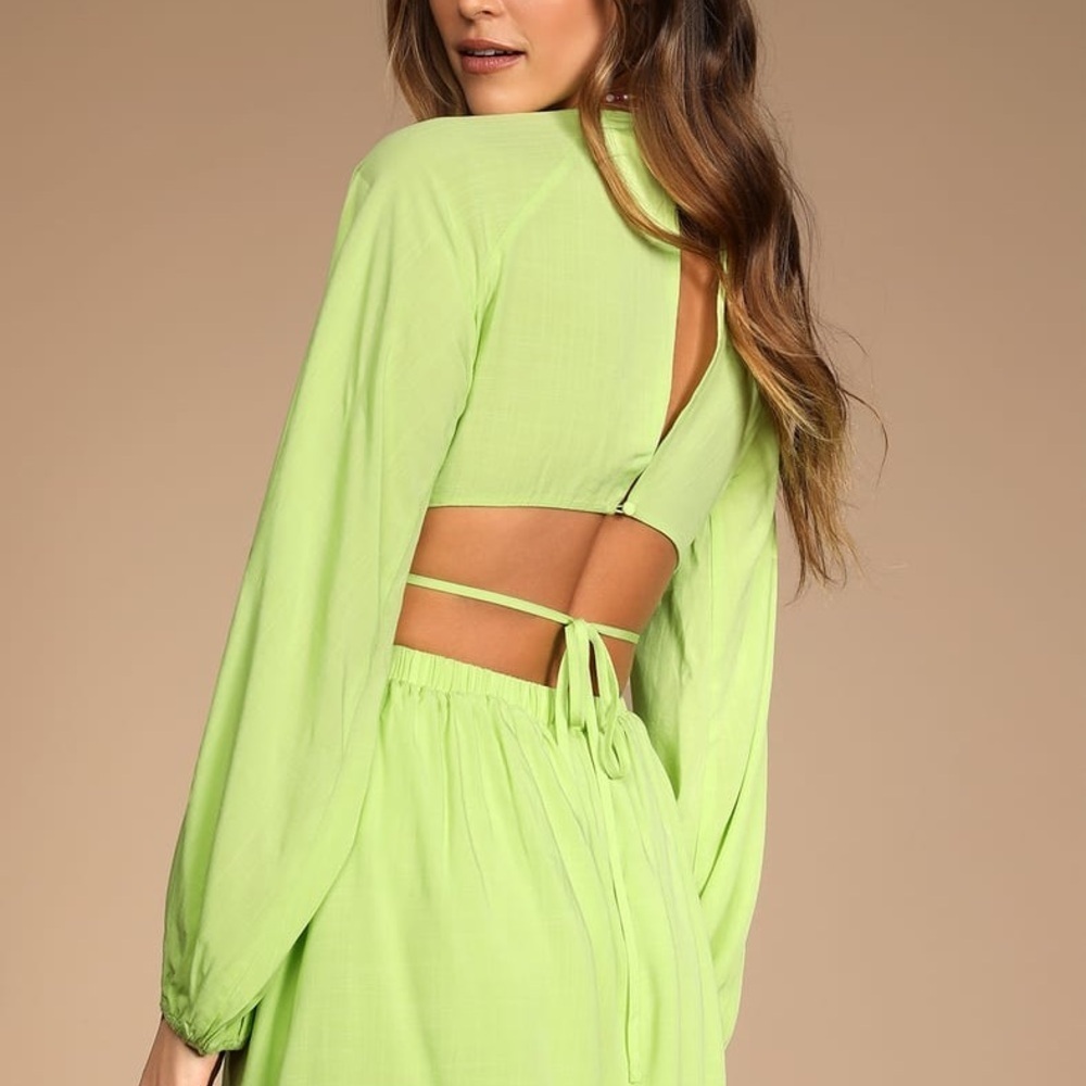 Lulus Lime Green Long Sleeve Cutout  Dress Size Large - Picture 3 of 12